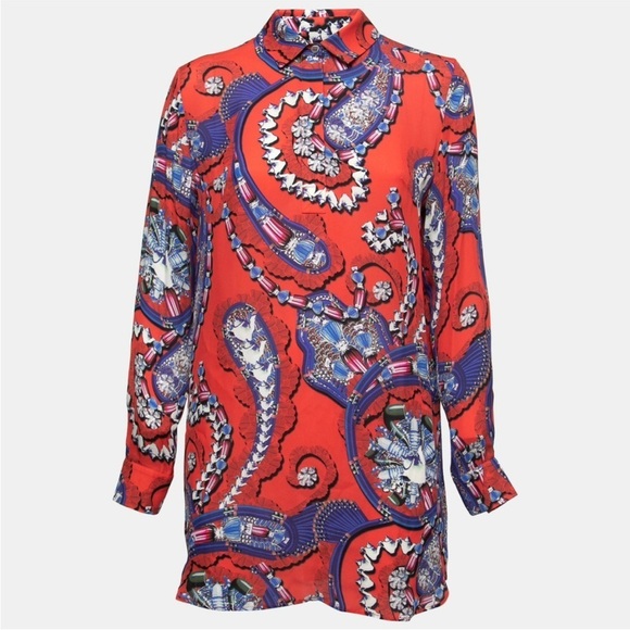 Mary Katrantzou Silk Red Shirt Mini Dress Jewels & Teapot Print Large - Picture 11 of 11